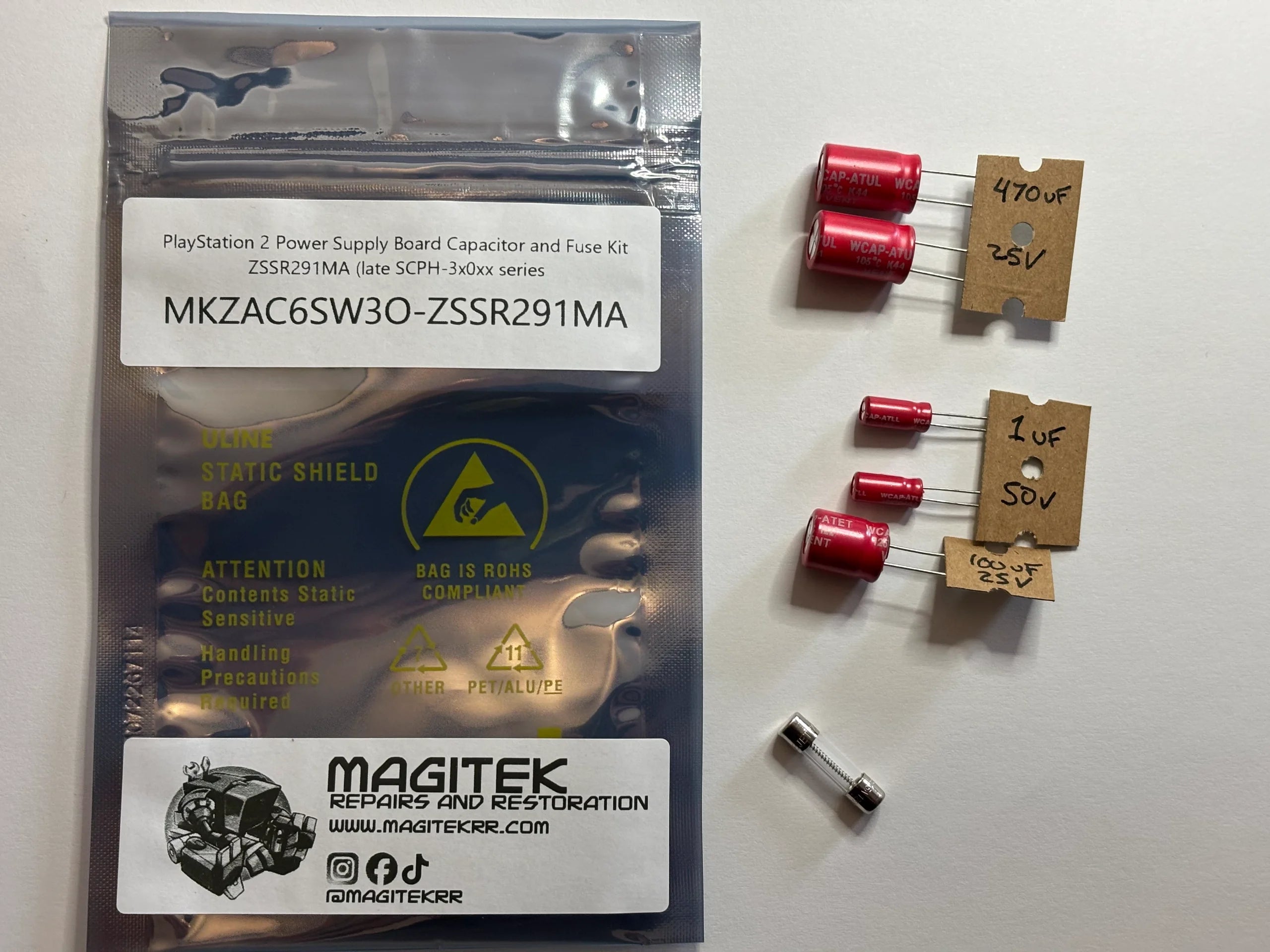 Power Supply Board Capacitor and Fuse Kit for PlayStation 2 Power Supply Board Capacitor and Fuse Kit for PlayStation 2